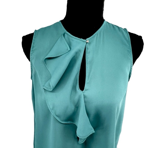 Zara Basic Women Sleeveless Blouse Small Teal Keyhole Silky Ruffle Accent Career - Picture 12 of 12